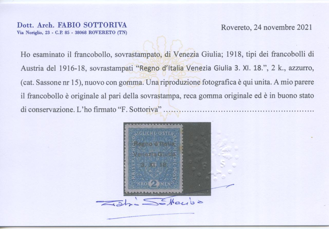 Scansione lotto: OCCUPAZIONI VENEZIA GIULIA 1918 2K. *  CERT.