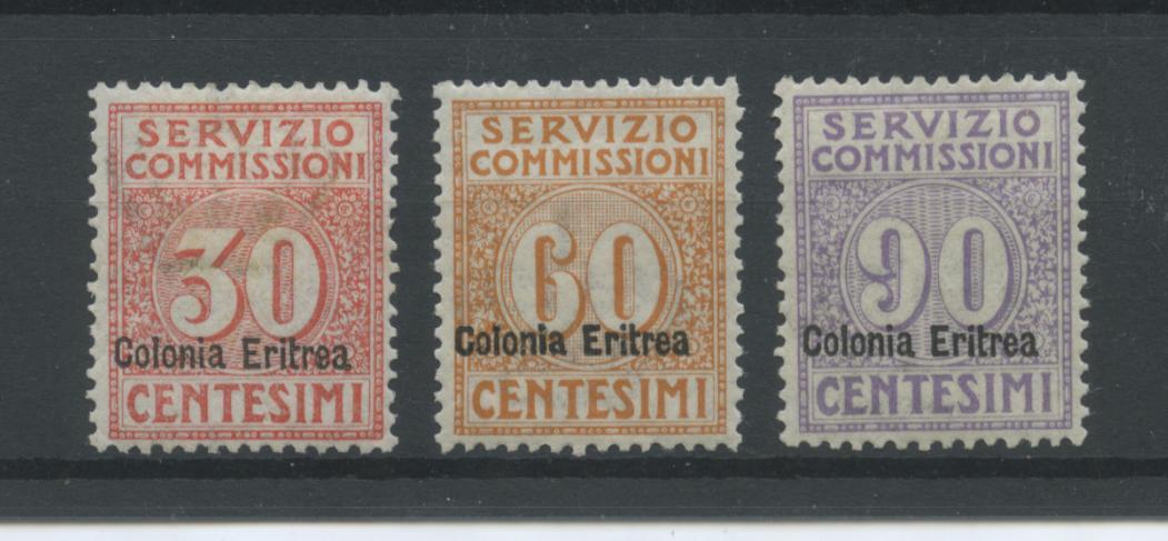 Scansione lotto: COLONIE ERITREA 1916 COMMISSIONI 3V. 4 * CENTRATO