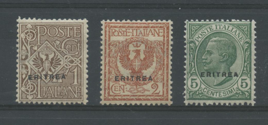 Scansione lotto: COLONIE ERITREA 1924 SOVR. 3V. 2 ** CENTRATO