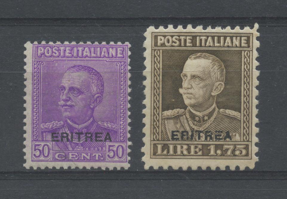 Scansione lotto: COLONIE ERITREA 1928 50C. E L.1,75 4 ** CENTRATO