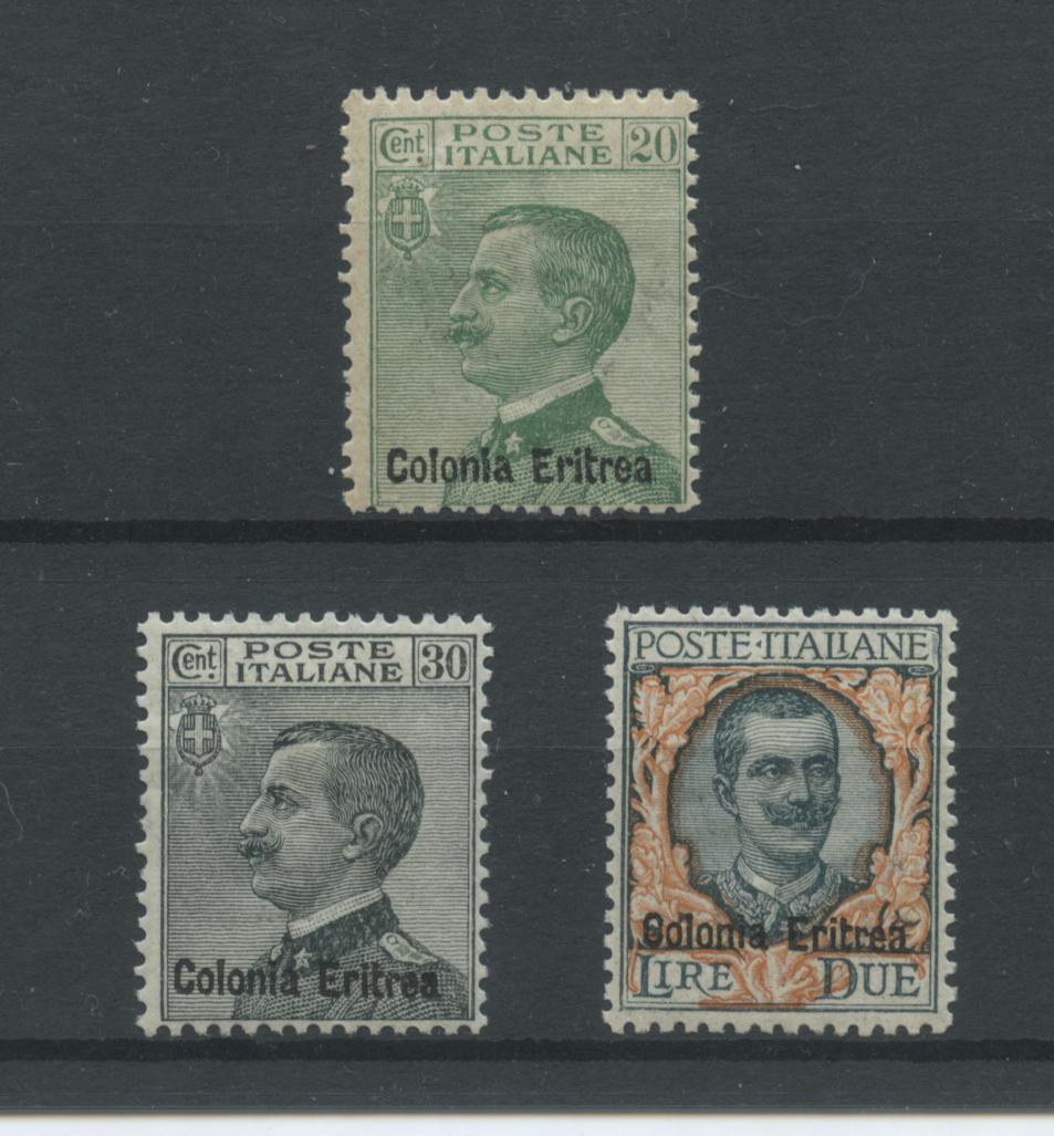 Scansione lotto: COLONIE ERITREA 1925 SOVR. 3V. 2 ** CENTRATO