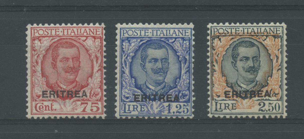 Scansione lotto: COLONIE ERITREA 1926 SOVR. 3V. 5 ** CENTRATO