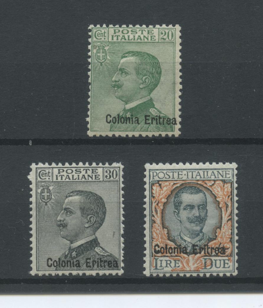 Scansione lotto: COLONIE ERITREA 1925 SOVR. 3V. 4 ** CENTRATO