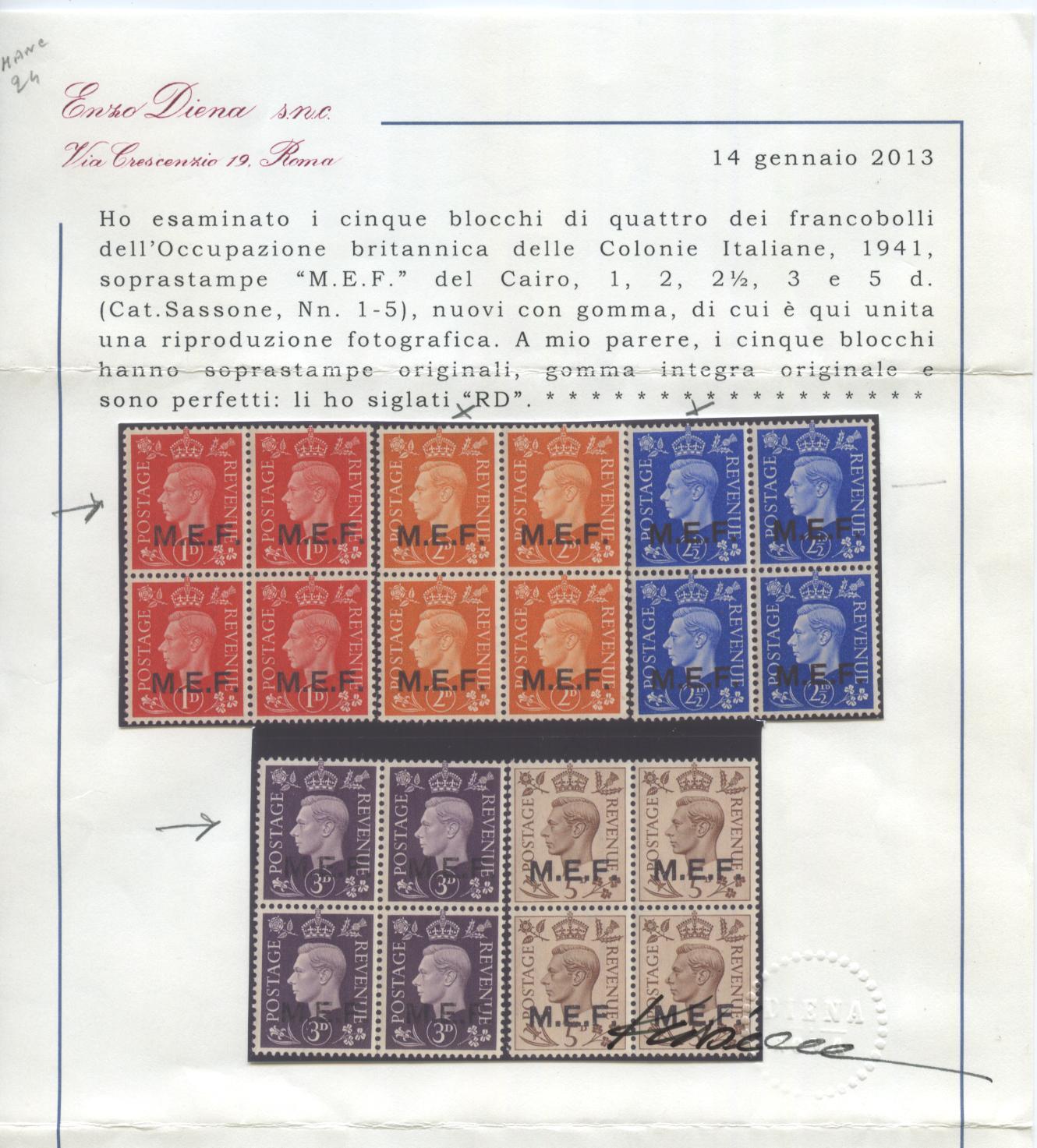 Scansione lotto: COLONIE SOMALIA 1942 MEF CAIRO 5V. **  CERT.