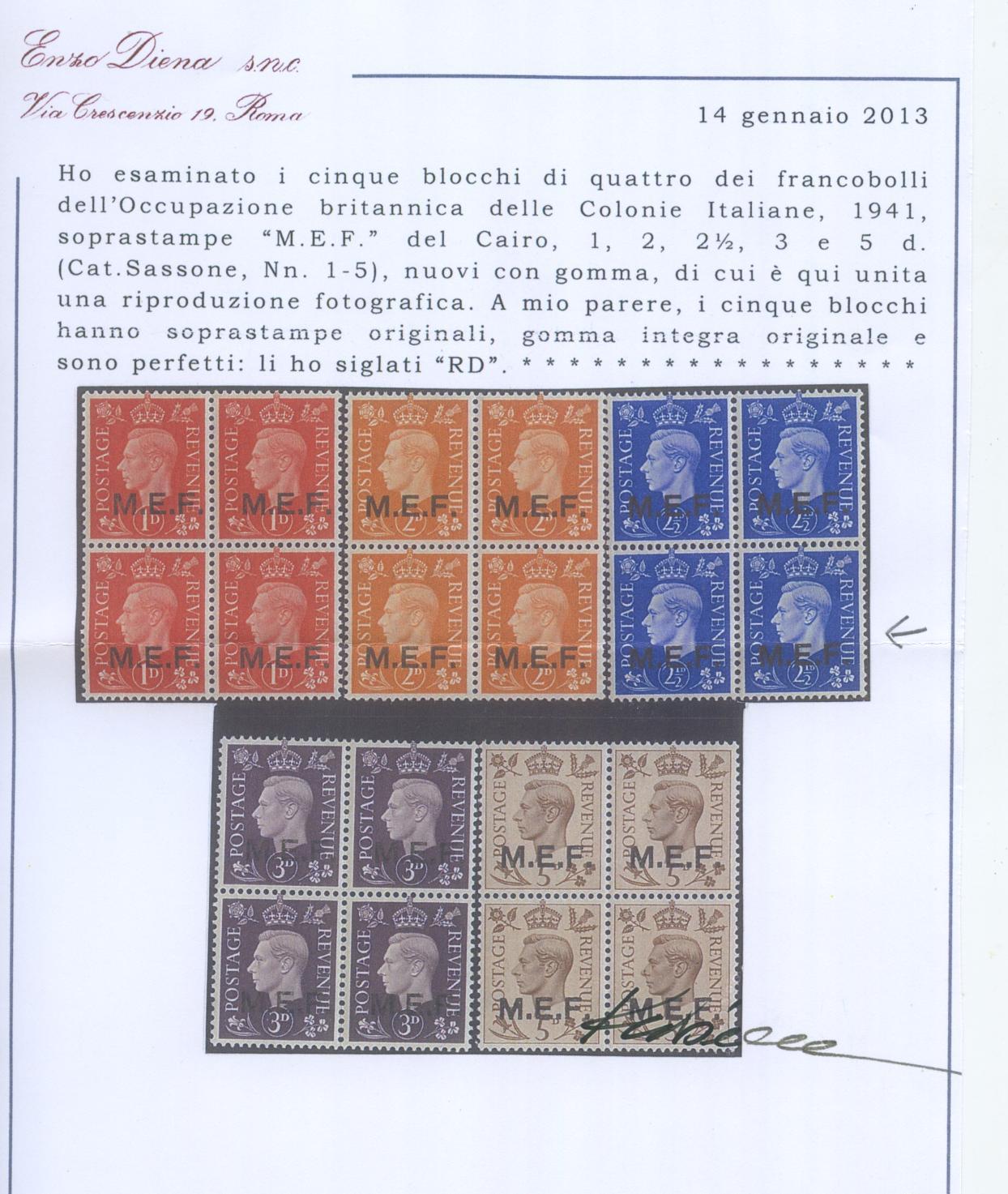 Scansione lotto: COLONIE SOMALIA 1942 MEF CAIRO 5V. ** LUSSO CERT.