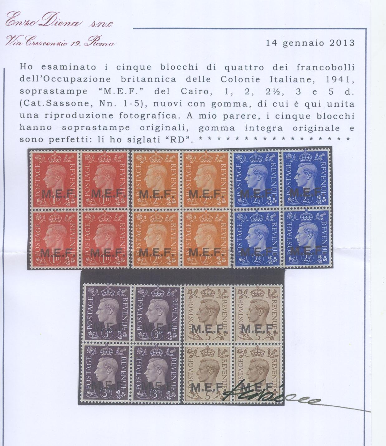 Scansione lotto: COLONIE SOMALIA 1942 CAIRO 5V. 2 ** LUSSO CERT.