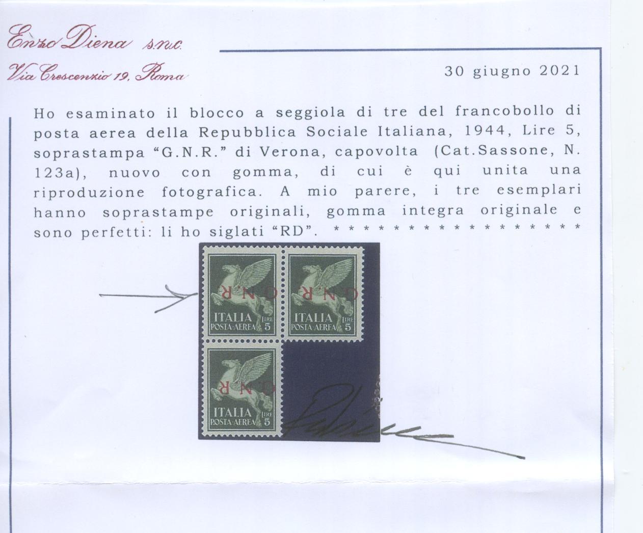 Scansione lotto: RSI E LUOGOTENENZA 1944 P.A. L.5 CAPOVOLTA 2 **  CERT.