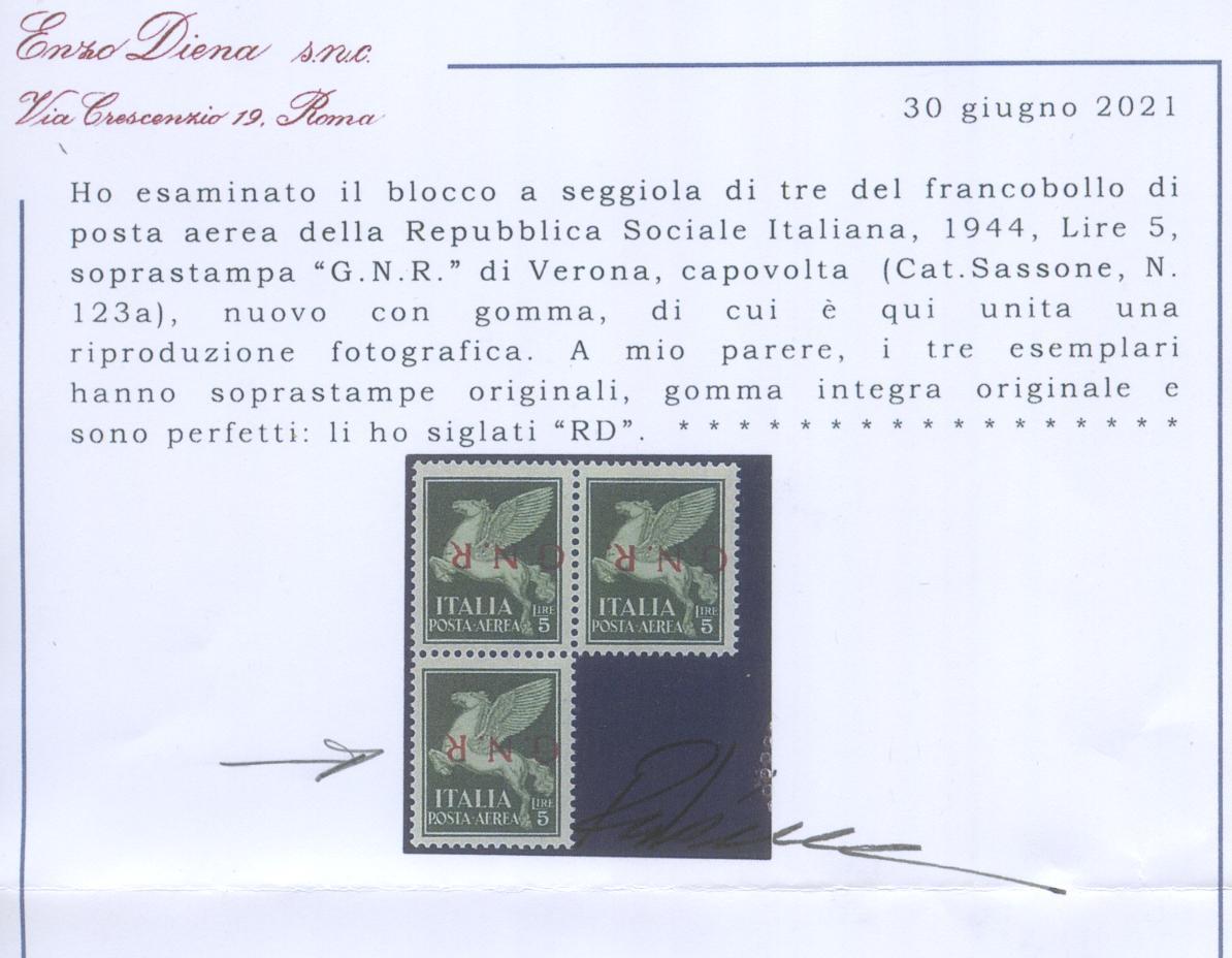 Scansione lotto: RSI E LUOGOTENENZA 1944 P.A. L.5 CAPOVOLTA 3 **  CERT.