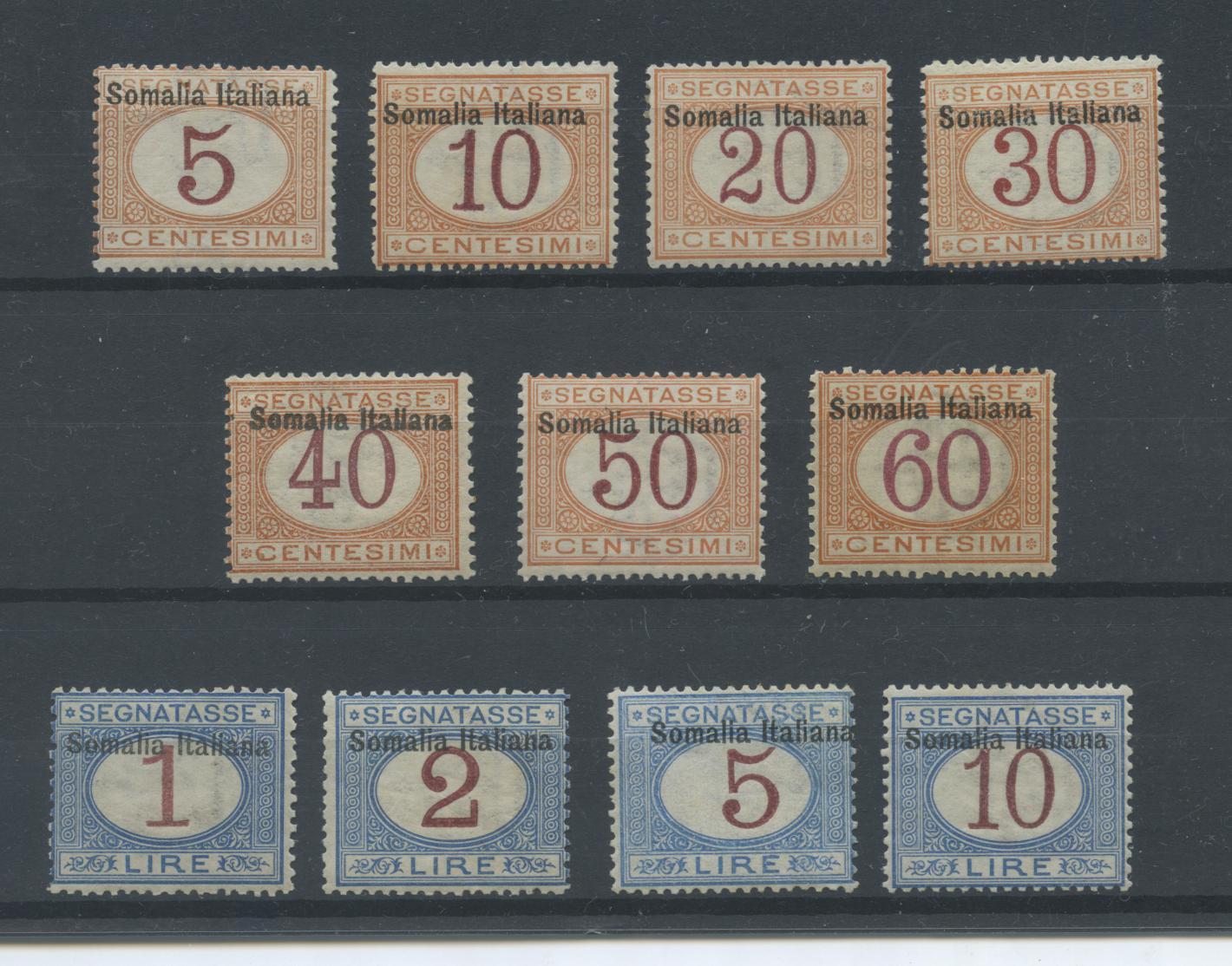 Scansione lotto: COLONIE SOMALIA 1909 TASSE 11V. 3 ** CENTRATO CERT.