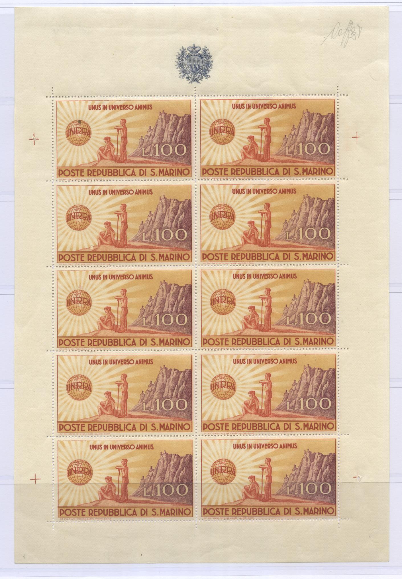 Scansione lotto: SAN MARINO 1946 B.F. UNRRA ** LUSSO CERT.