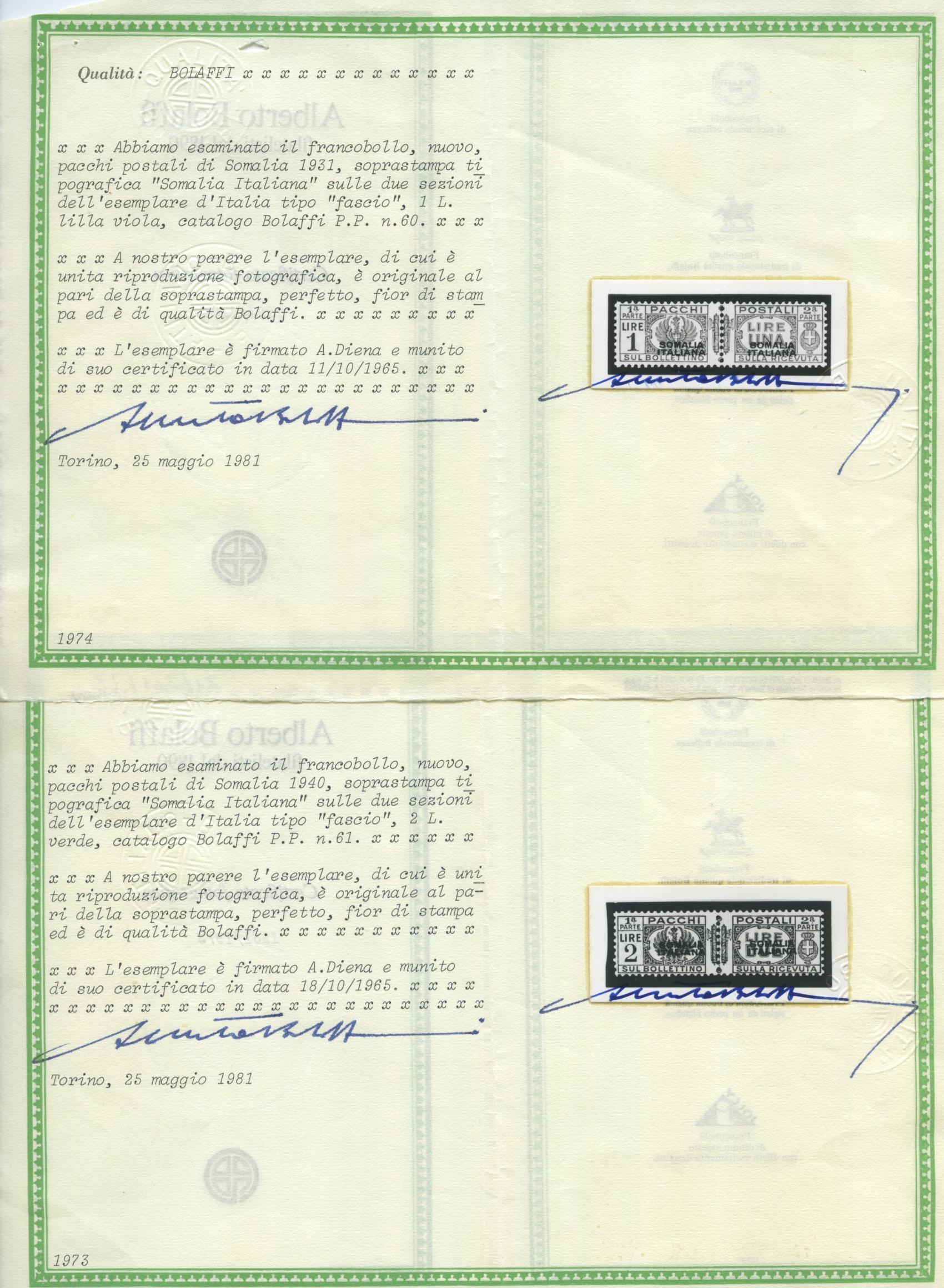 Scansione lotto: COLONIE SOMALIA 1928/41 PACCHI 11V. ** LUSSO CERT.