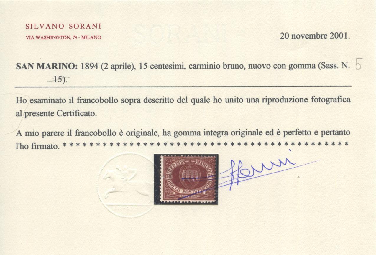 Scansione lotto: SAN MARINO 1877 25C. LACCA **  CERT.