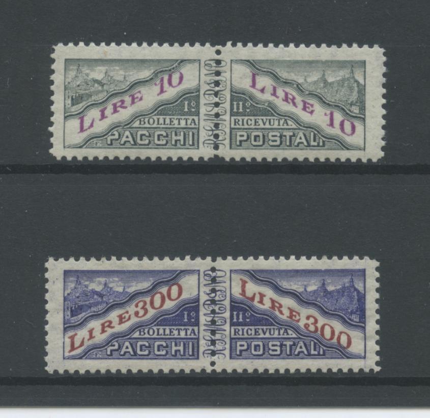 Scansione lotto: SAN MARINO 1953 PACCHI POSTALI 2V. 3 ** CENTRATO