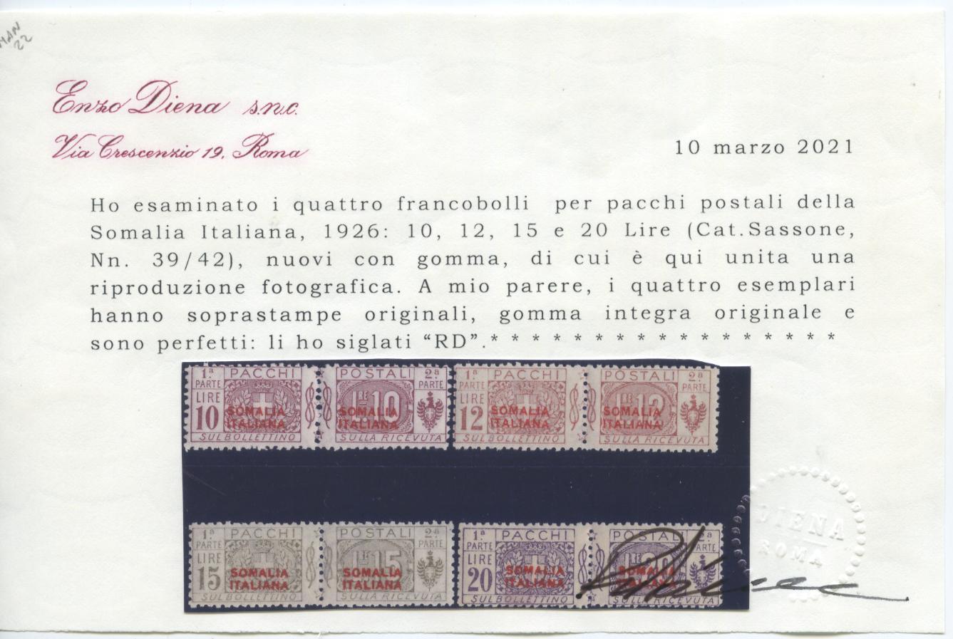 Scansione lotto: COLONIE SOMALIA 1926 PACCHI 13V. ** LUSSO CERT.