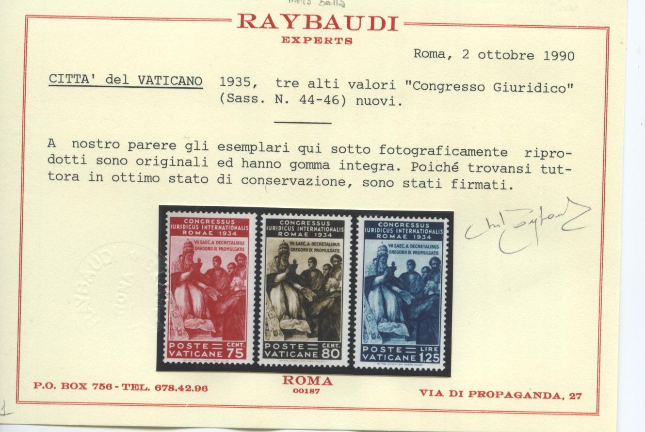 Scansione lotto: VATICANO 1935 GIURIDICO 6V. 2 ** CENTRATO CERT.