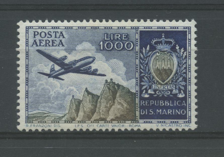 Scansione lotto: SAN MARINO 1954 POSTA AEREA L.1000 ** LUSSO