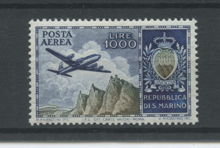 Scansione lotto: SAN MARINO 1954 POSTA AEREA L.1000 2 ** LUSSO