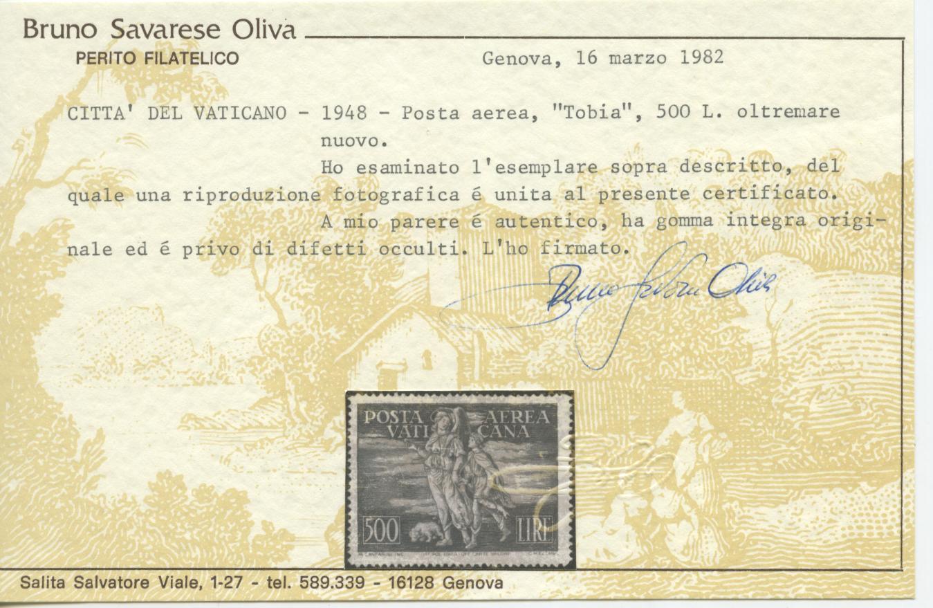 Scansione lotto: VATICANO 1948 TOBIA 2V. 5 ** CENTRATO CERT.