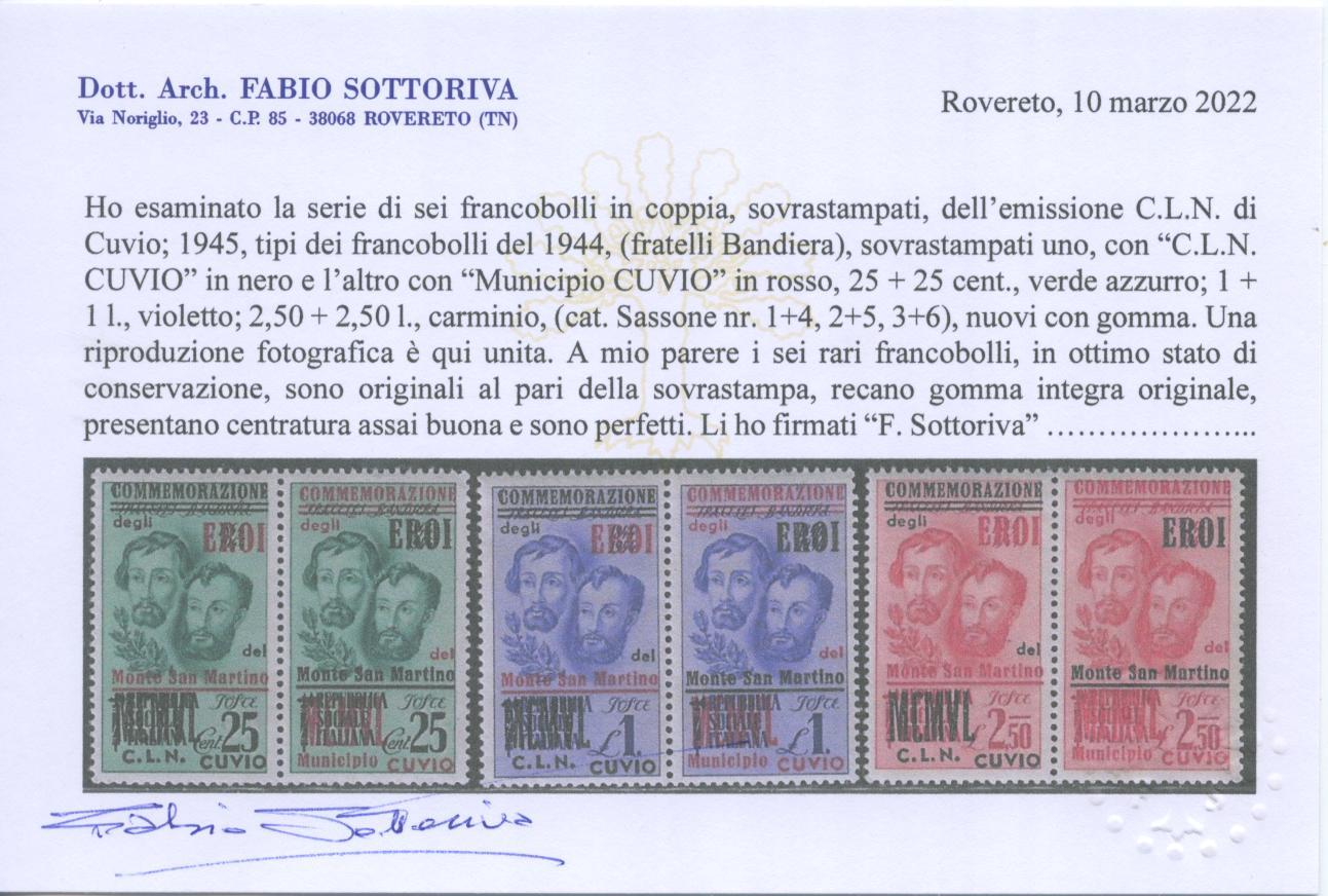 Scansione lotto: ITALIA EMISSIONI LOC 1945 CUVIO 6V. **  CERT.