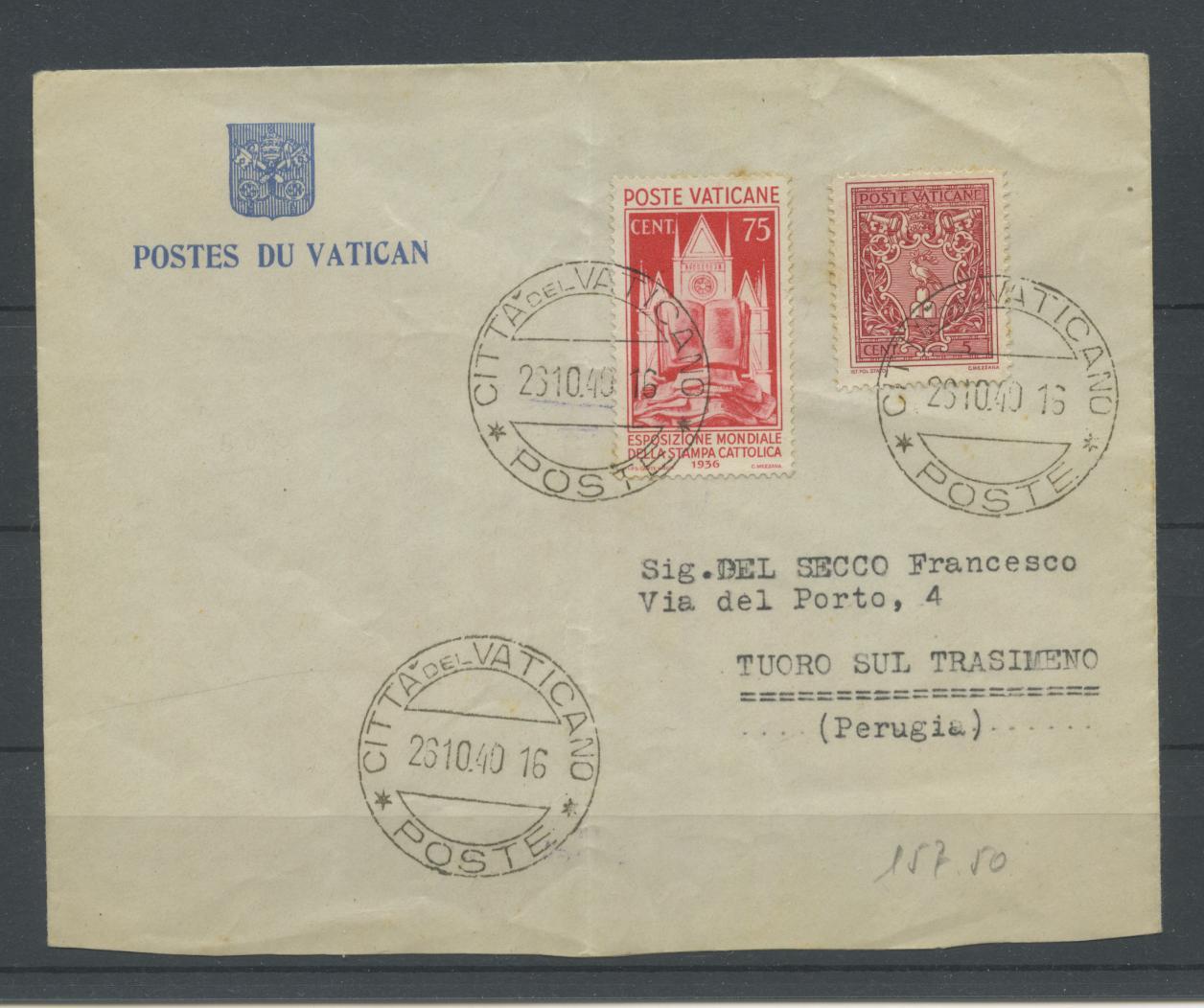 Scansione lotto: VATICANO 1940 STORIA POSTALE US.