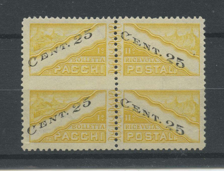 Scansione lotto: SAN MARINO 1945 PACCHI 25C. VARIETA' **  CERT.