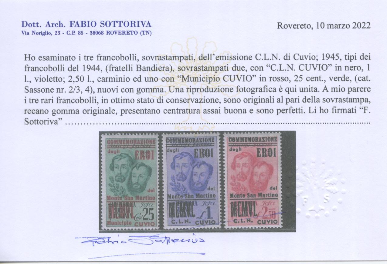 Scansione lotto: ITALIA EMISSIONI LOC 1945 CUVIO 3V. MISTA *  CERT.