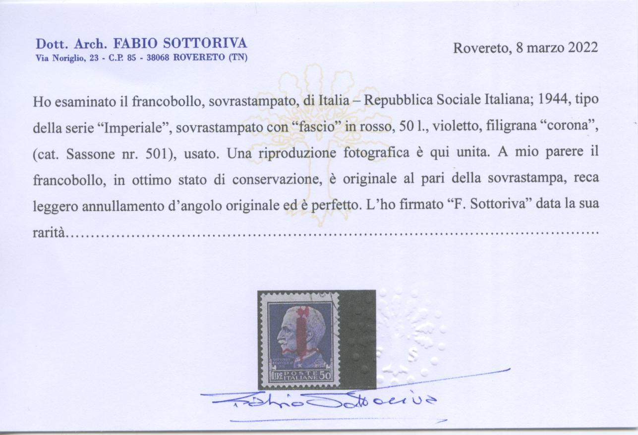 Scansione lotto: RSI E LUOGOTENENZA 1944 50L. VERONA 2 US. LUSSO