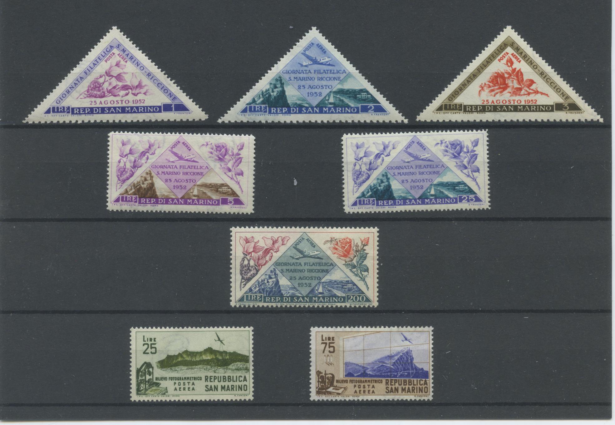 Scansione lotto: SAN MARINO 1952 FIORI E FOTOGRAMMETRICO 8V. **