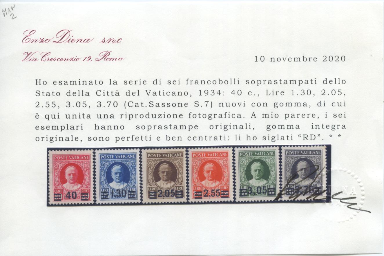 Scansione lotto: VATICANO 1934 PROVVISORIA 6V. 3 ** CENTRATO CERT.