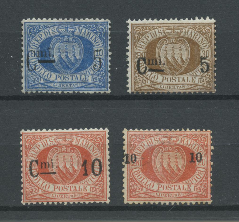 Scansione lotto: SAN MARINO 1892 SOVR. 4V. 4 ** CENTRATO CERT.