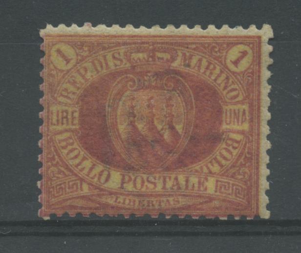 Scansione lotto: SAN MARINO 1892 L.1 ROSSA **  CERT.