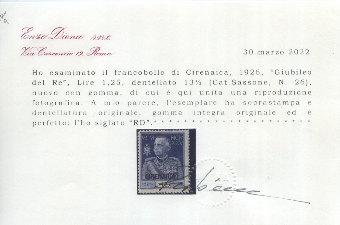 Scansione lotto: COLONIE CIRENAICA 1925 GIUBILEO RARO 2 **  CERT.