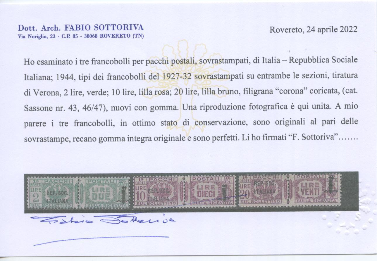 Scansione lotto: RSI E LUOGOTENENZA 1944 PACCHI 12V. **  CERT.