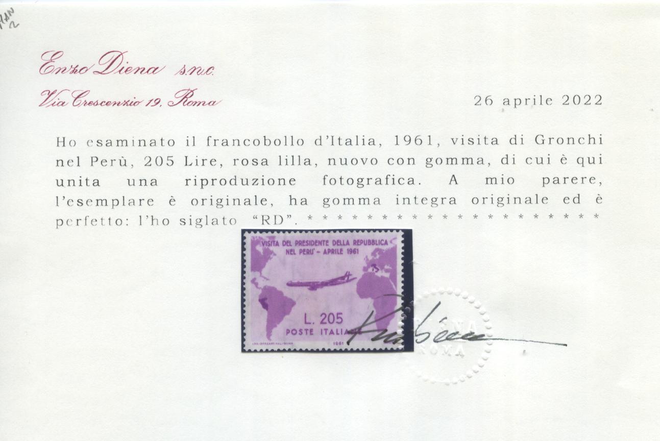 Scansione lotto: REPUBBLICA 1961 GRONCHI ROSA 3 ** CENTRATO CERT.