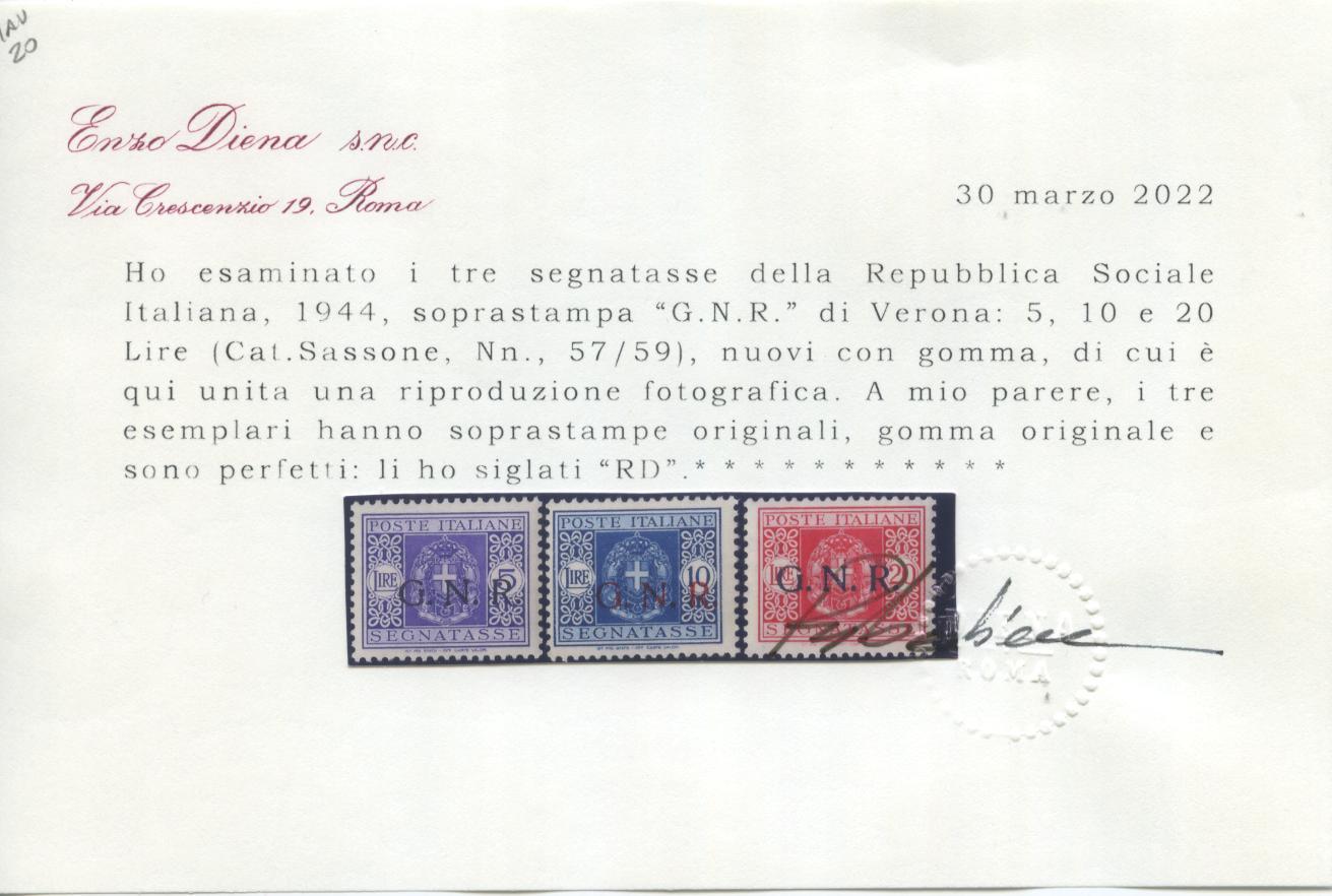 Scansione lotto: RSI E LUOGOTENENZA 1944 TASSE GNR 13V. *  CERT.