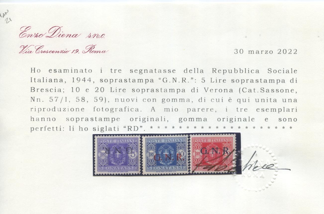 Scansione lotto: RSI E LUOGOTENENZA 1944 TASSE GNR 13V. 2 *  CERT.