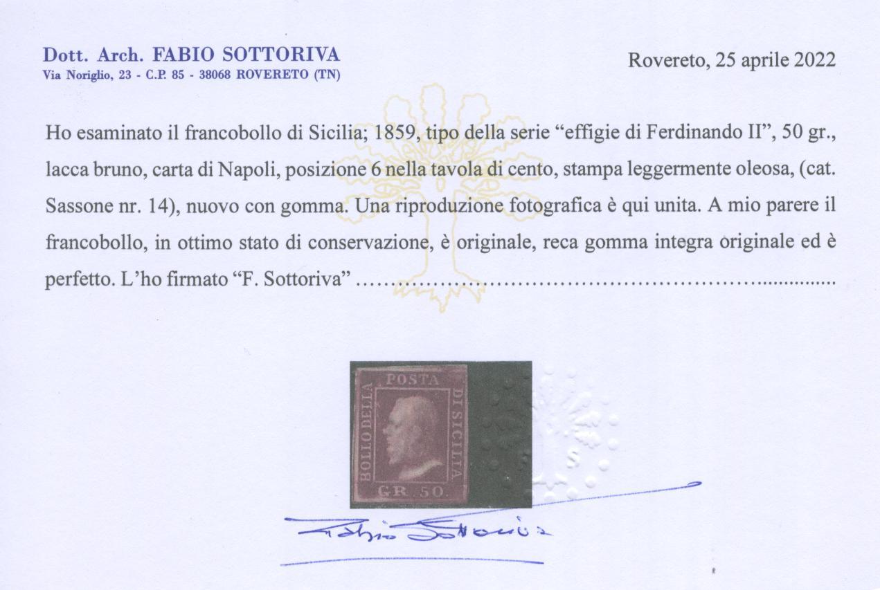 Scansione lotto: SICILIA 1858 50 GRANI 3 **  CERT.