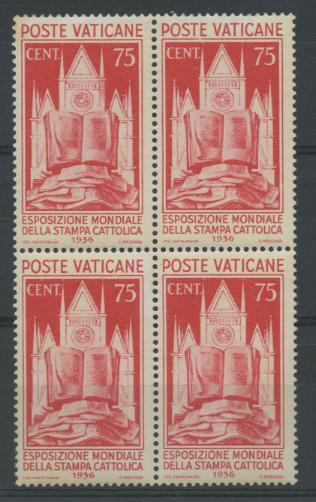 Scansione lotto: VATICANO 1936 STAMPA 75C. QUARTINA   2 **
