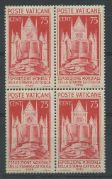 VATICANO 1936 STAMPA 75C. QUARTINA   2 **
